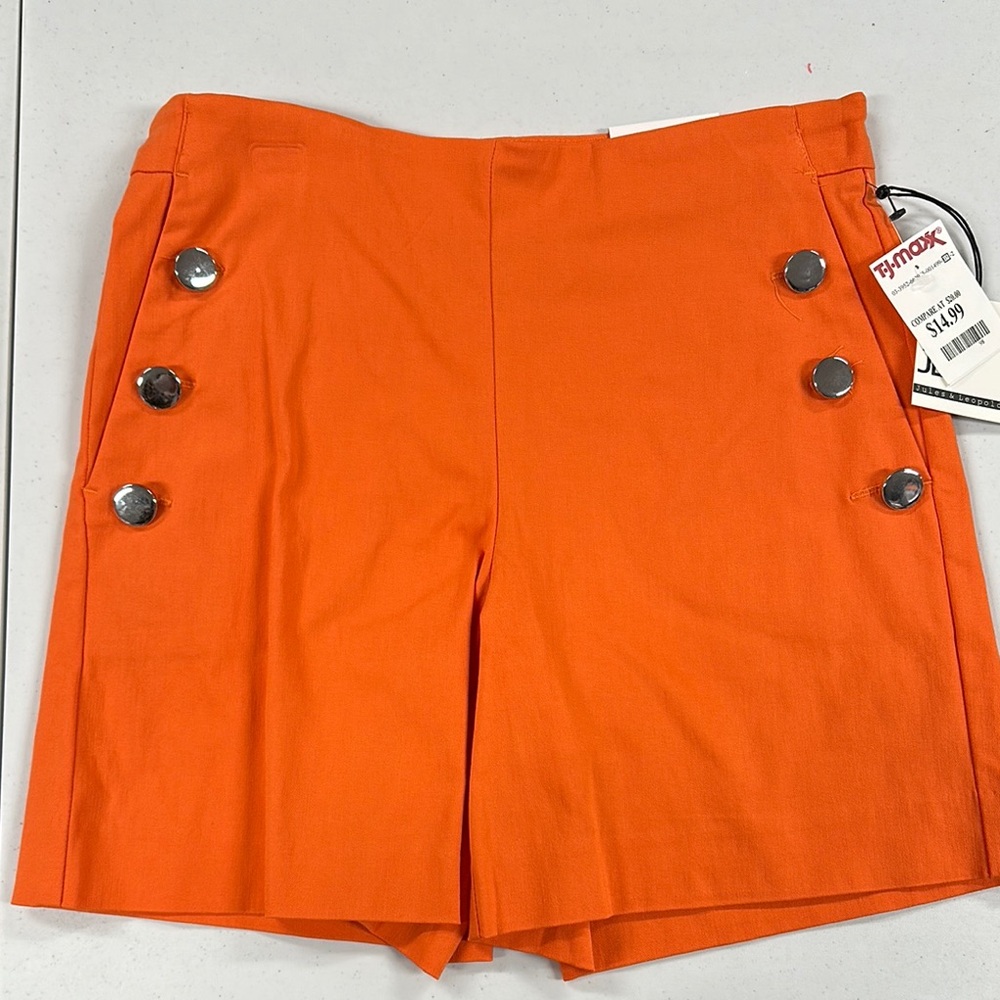 Orange Button-Detail Women Shorts